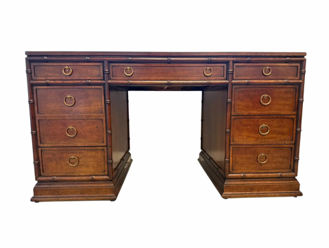 1960s Faux Bamboo Sligh Lowry Executive Style Desk Available to Custom Lacquer!