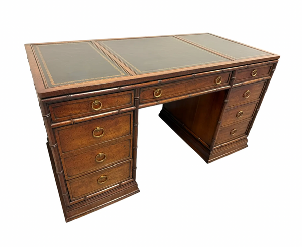 1960s Faux Bamboo Sligh Lowry Executive Style Desk Available to Custom Lacquer!