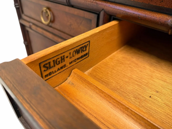 1960s Faux Bamboo Sligh Lowry Executive Style Desk Available to Custom Lacquer!