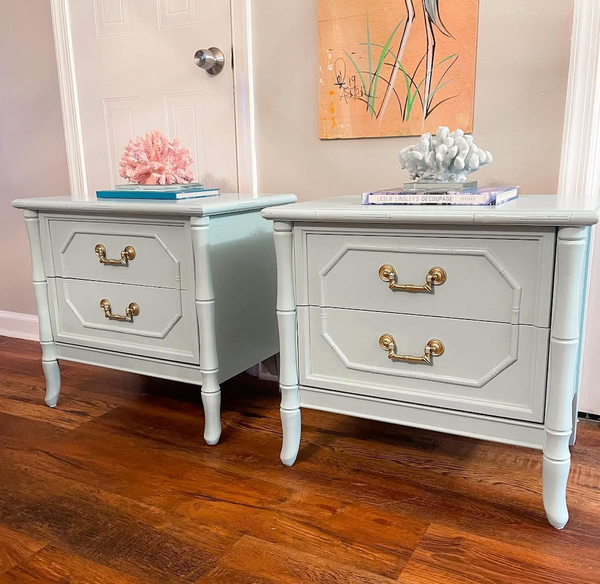 Vintage Pair of Broyhill Furniture Faux Bamboo Nightstands Available to Customize!