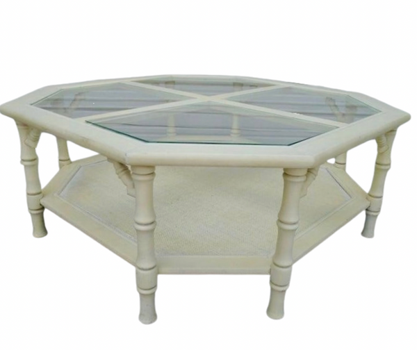 Vintage Mersman Bamboo Octagonal Beveled Glass Coffee Table Available for Lacquer! - Hibiscus House