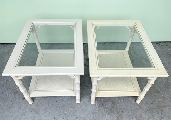Vintage Faux Bamboo Two-Tier Mersman Furniture Side Table Pair Available for Custom Lacquer! - Hibiscus House