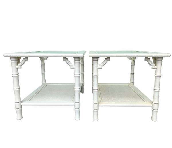 Vintage Faux Bamboo Two-Tier Mersman Furniture Side Table Pair Available for Custom Lacquer! - Hibiscus House