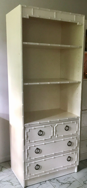 Vintage Drexel Omega Faux Bamboo Bookcase with Drawers Available for Custom Lacquer - Hibiscus House