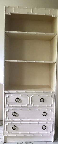 Vintage Drexel Omega Faux Bamboo Bookcase with Drawers Available for Custom Lacquer - Hibiscus House