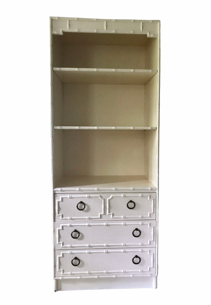 Vintage Drexel Omega Faux Bamboo Bookcase with Drawers Available for Custom Lacquer - Hibiscus House