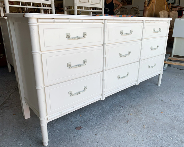 Vintage Faux Bamboo Nine-Drawer Classic Triple Dresser Available to Customize! - Hibiscus House