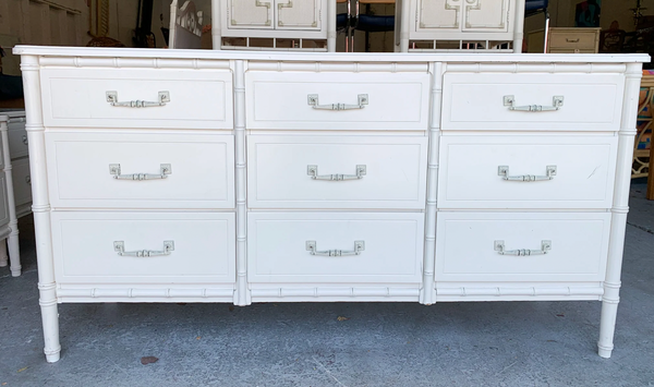 Vintage Faux Bamboo Nine-Drawer Classic Triple Dresser Available to Customize! - Hibiscus House