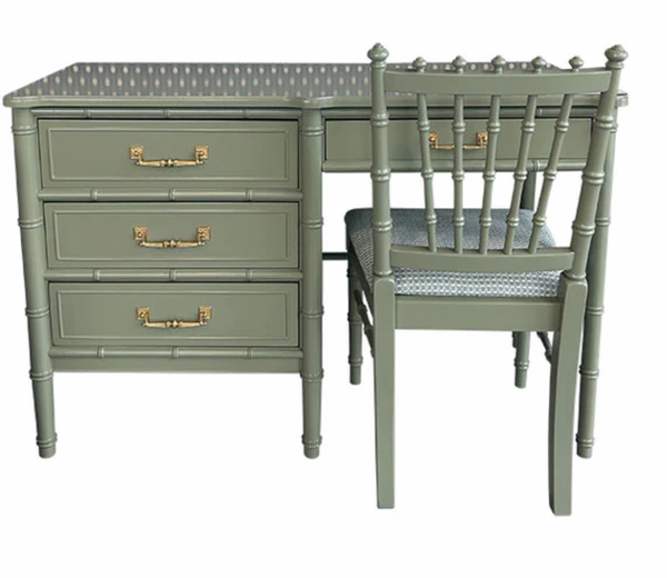 Vintage Classic Faux Bamboo Writing Desk Available for Custom Lacquer - Hibiscus House