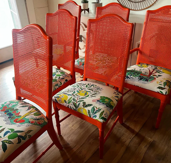 Vintage Set of Six Broyhill Furniture Faux Bamboo and Cane Dining Chairs Available for Custom Lacquer! - Hibiscus House
