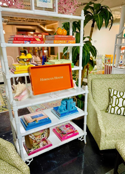 Lane Furniture Faux Bamboo Bookshelf with Glass Shelves Available for Custom Lacquer - Hibiscus House