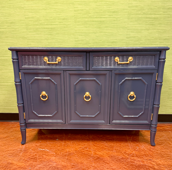 Vintage Broyhill Furniture Faux Bamboo Server Lacquered in Naval by Sherwin Williams Available and Ready to Ship - Hibiscus House