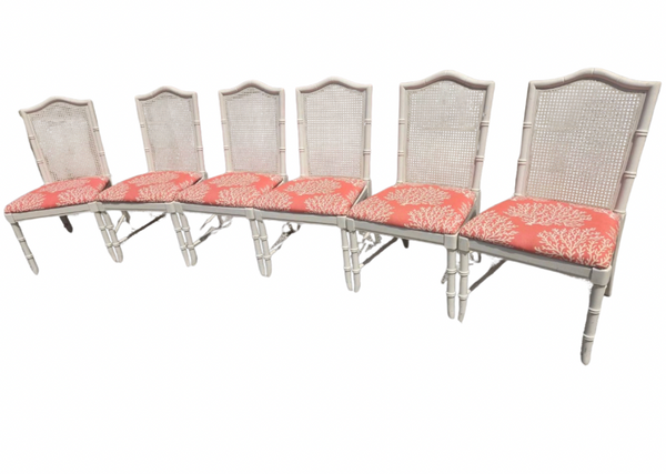 Set of 6 Vintage Thomasville Furniture Faux Bamboo Dining Chairs Available for Custom Lacquer! - Hibiscus House