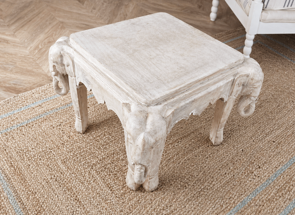 Late 20th Century Vintage Cerused Carved Elephant Table Available to Customize! - Hibiscus House