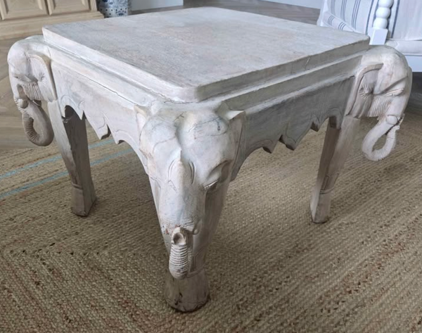 Late 20th Century Vintage Cerused Carved Elephant Table Available to Customize! - Hibiscus House