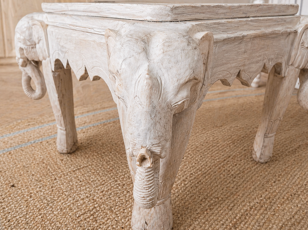 Late 20th Century Vintage Cerused Carved Elephant Table Available to Customize! - Hibiscus House