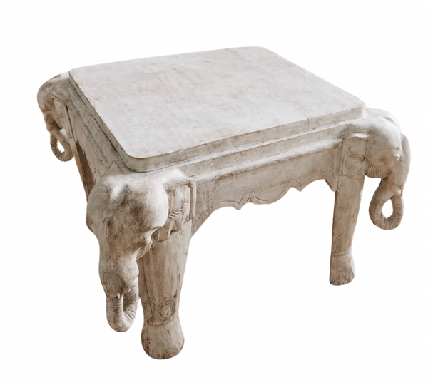 Late 20th Century Vintage Cerused Carved Elephant Table Available to Customize! - Hibiscus House