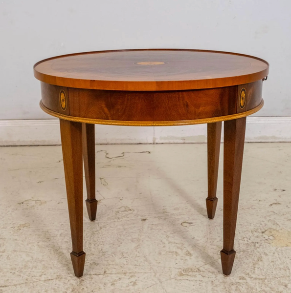 Vintage Hekman Mahogany Oval Side Table Pair With Pull-Out Trays Available for Custom Lacquer!