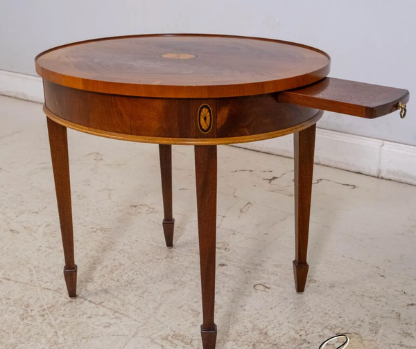 Vintage Hekman Mahogany Oval Side Table Pair With Pull-Out Trays Available for Custom Lacquer!