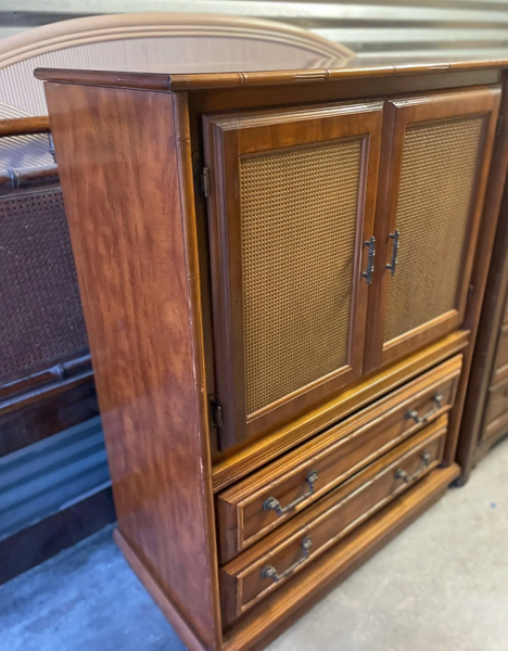 Vintage Florida Furniture Cane and Faux Bamboo Armoire Available for Custom Lacquer!