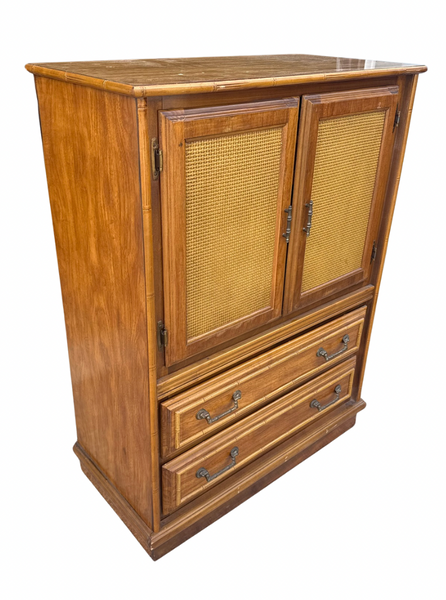 Vintage Florida Furniture Cane and Faux Bamboo Armoire Available for Custom Lacquer!