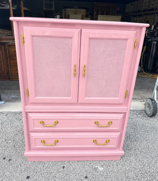 Vintage Florida Furniture Cane and Faux Bamboo Armoire Available for Custom Lacquer!