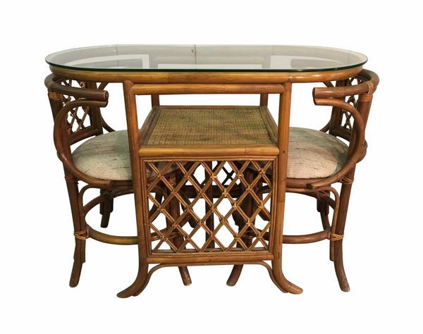 Vintage Rattan Lattice Honeymoon Table and Chair Set Available to Customize!