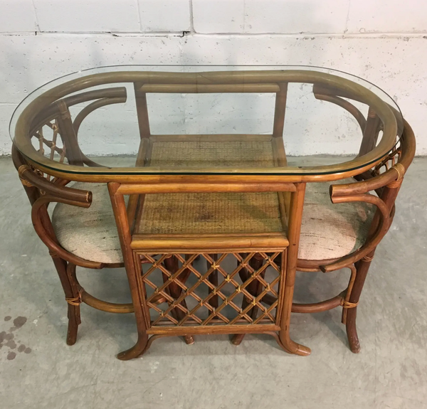 Vintage Rattan Lattice Honeymoon Table and Chair Set Available to Customize!