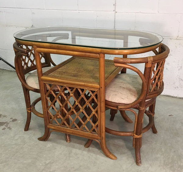 Vintage Rattan Lattice Honeymoon Table and Chair Set Available to Customize!