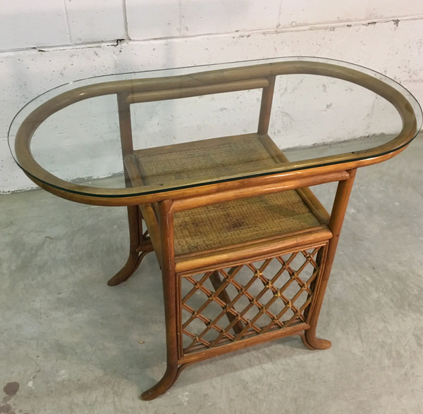 Vintage Rattan Lattice Honeymoon Table and Chair Set Available to Customize!