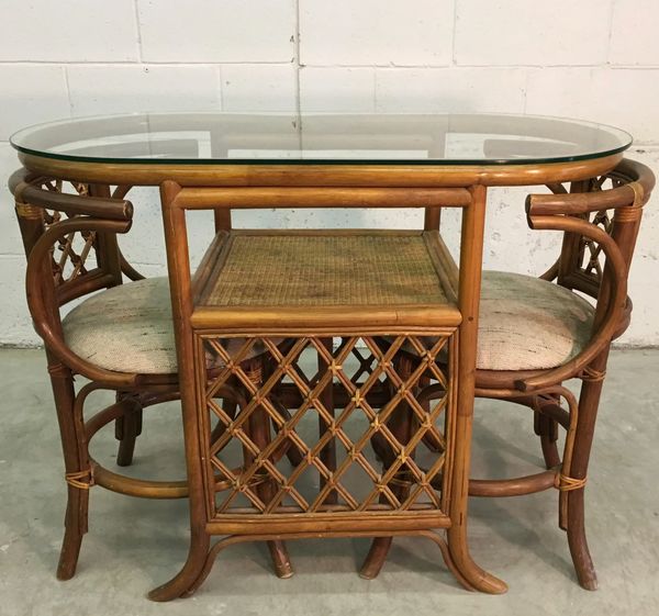 Vintage Rattan Lattice Honeymoon Table and Chair Set Available to Customize!