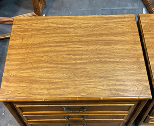 Pair of Vintage FLA Furniture LARGE Three Drawer Bamboo Nightstands Available for Custom Lacquer