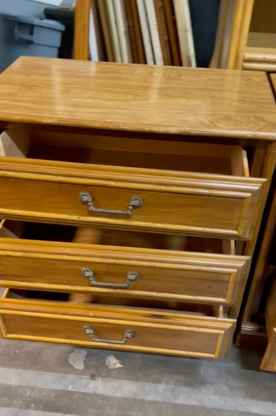 Pair of Vintage FLA Furniture LARGE Three Drawer Bamboo Nightstands Available for Custom Lacquer