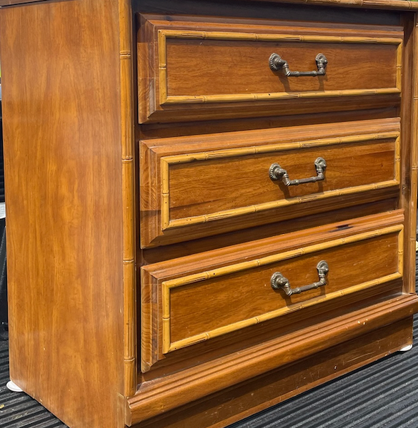Pair of Vintage FLA Furniture LARGE Three Drawer Bamboo Nightstands Available for Custom Lacquer