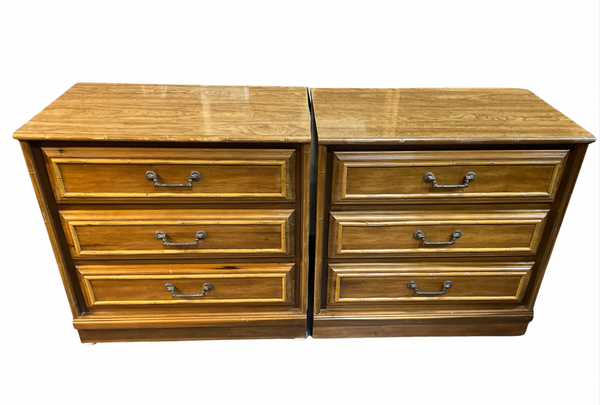 Pair of Vintage FLA Furniture LARGE Three Drawer Bamboo Nightstands Available for Custom Lacquer