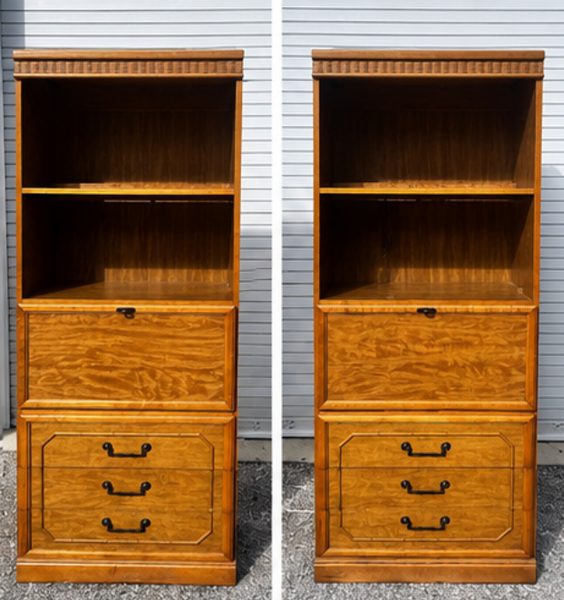 RARE Vintage Broyhill Furniture Faux Bamboo Bookcase Pair Available for Custom Lacquer!