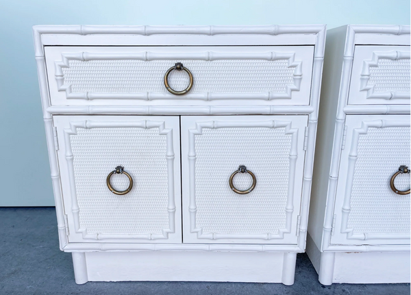 Vintage Drexel Furniture Omega Kensington Collection Nightstand Pair with Ring Hardware Available for Custom Lacquer!