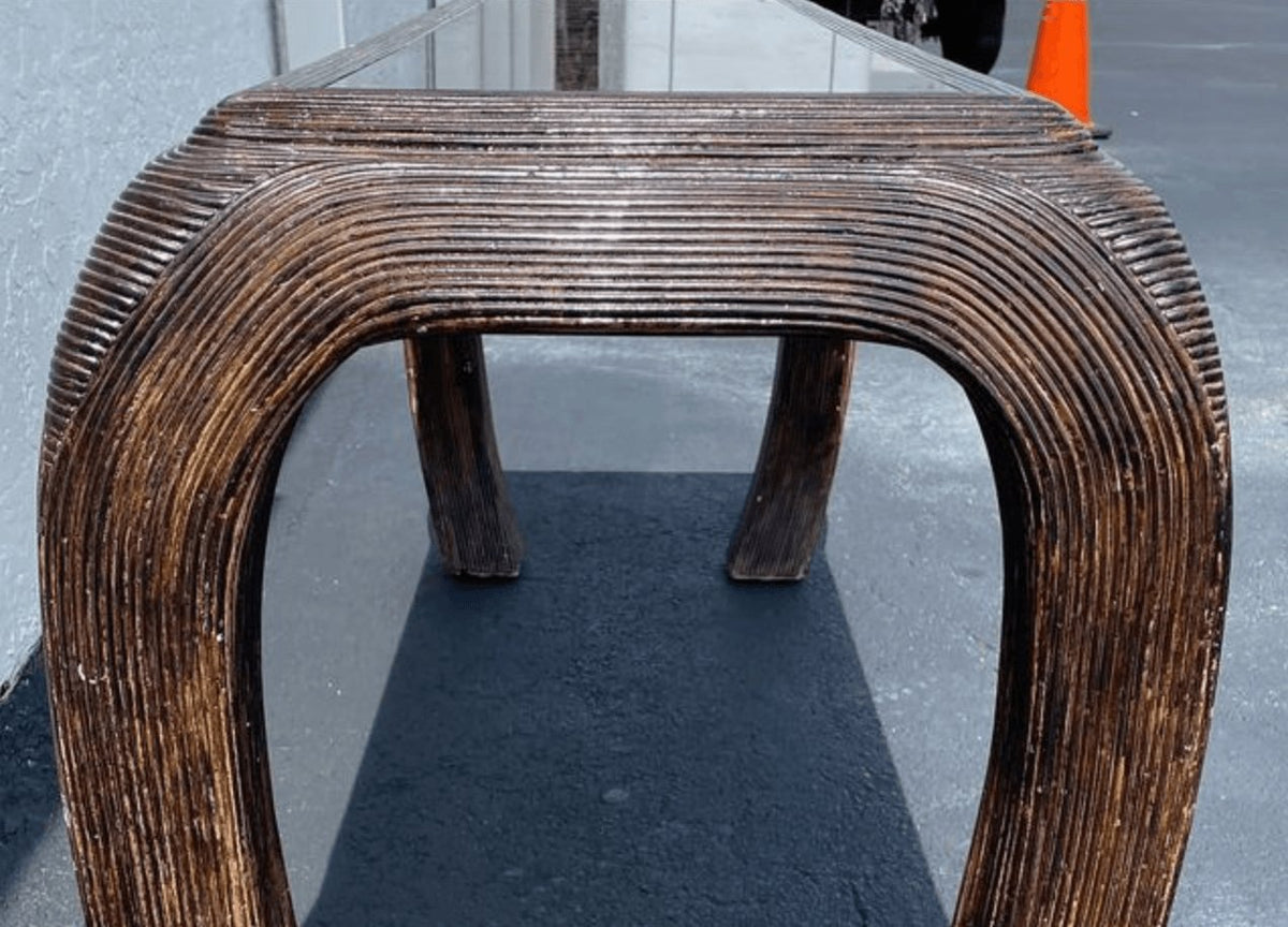Vintage Pencil Reed Console Table with Glass Top Available for Custom ...