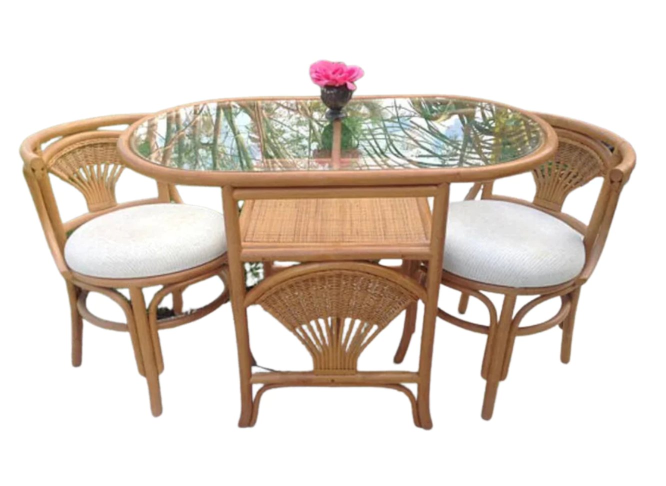 Vintage Rattan Honeymoon Table and Chair Set Available for Custom Lacquer!