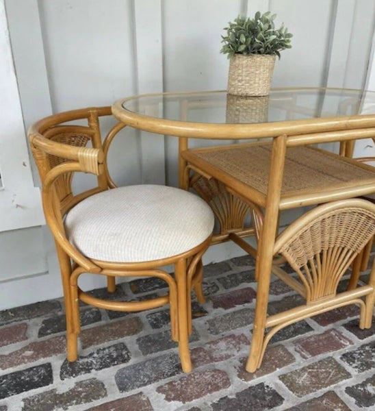 Vintage Rattan Honeymoon Table and Chair Set Available for Custom Lacquer!