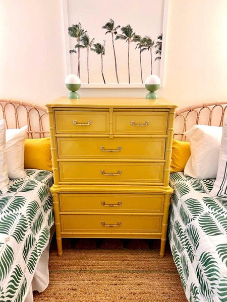 Vintage Henry Link Bali Hai Collection Faux Bamboo Tallboy Chest Available for Custom Lacquer! - Hibiscus House