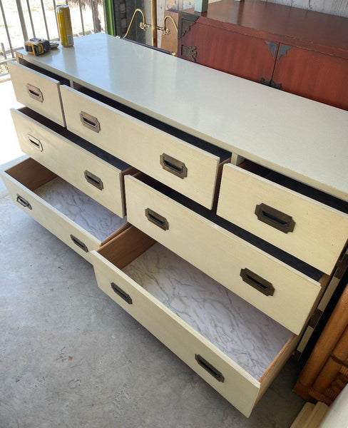 Vintage Dixie Furniture Seven Drawer Campaign Style Dresser Available for Custom Lacquer - Hibiscus House