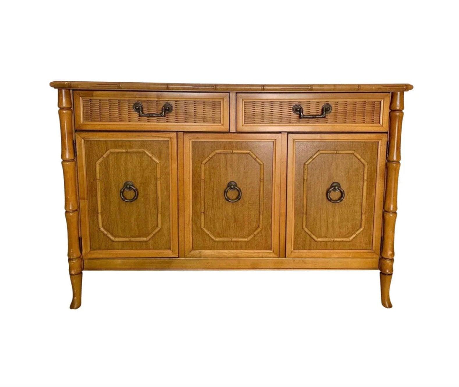 Vintage Broyhill Furniture Faux Bamboo Server Available for Custom Lacquer! - Hibiscus House