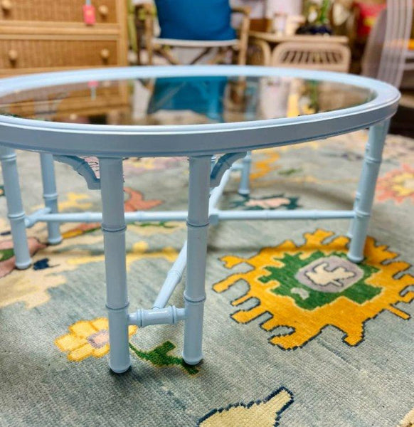 Vintage Faux Bamboo and Cane Coffee Table with Fretwork Detail Available for Custom Lacquer! - Hibiscus House