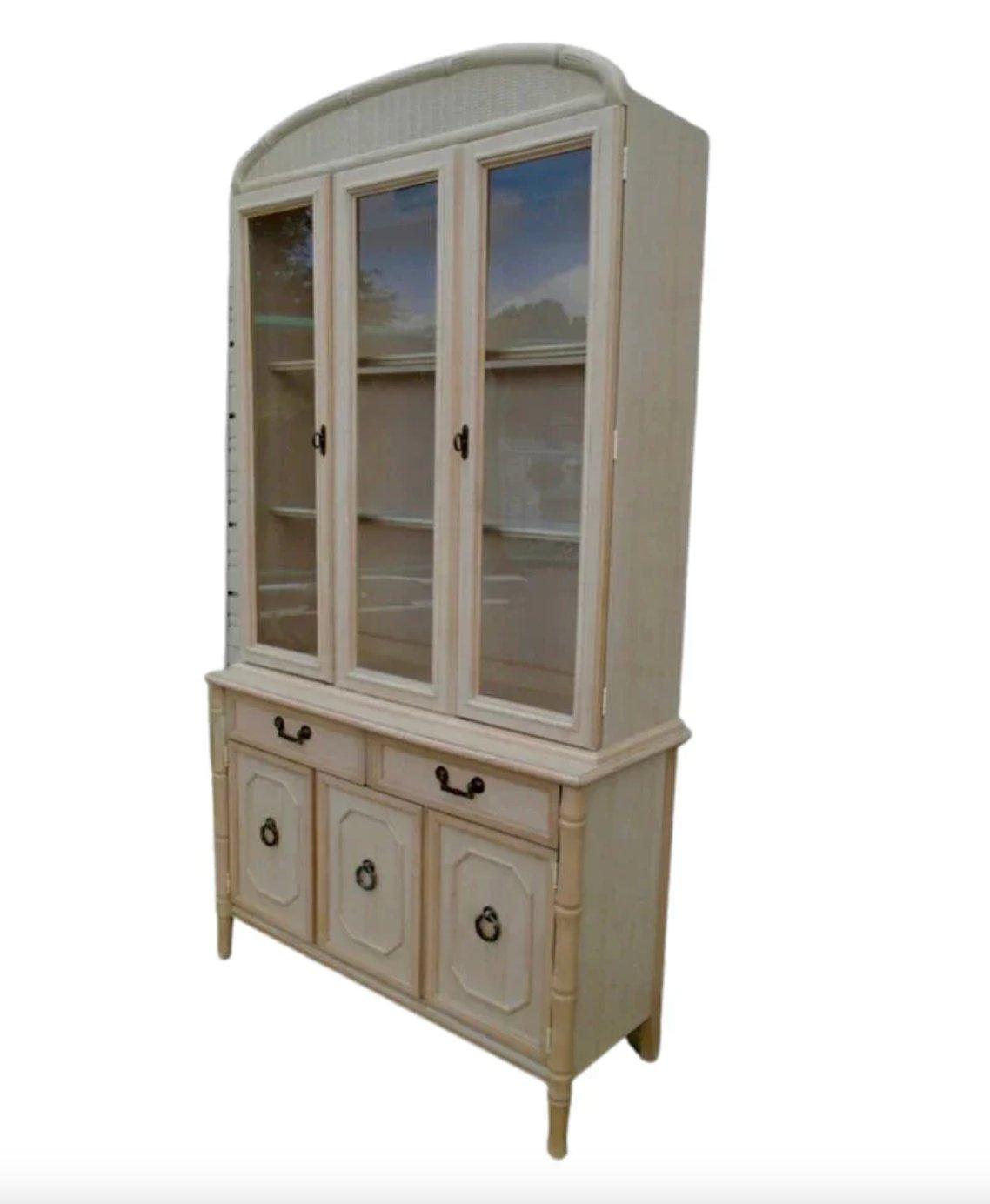 Vintage Broyhill Faux Bamboo Two Piece Rounded Top China Cabinet Available for Lacquer - Hibiscus House