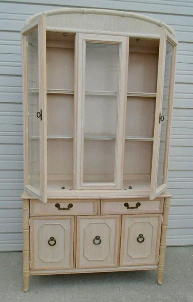 Vintage Broyhill Faux Bamboo Two Piece Rounded Top China Cabinet Available for Lacquer - Hibiscus House