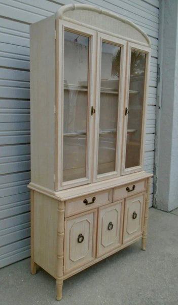 Vintage Broyhill Faux Bamboo Two Piece Rounded Top China Cabinet Available for Lacquer - Hibiscus House