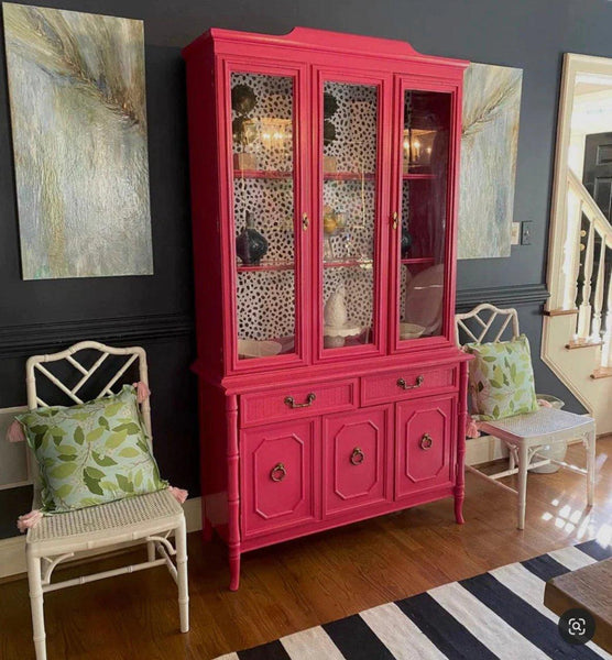 Vintage Broyhill Faux Bamboo Two Piece Rounded Top China Cabinet Available for Lacquer - Hibiscus House