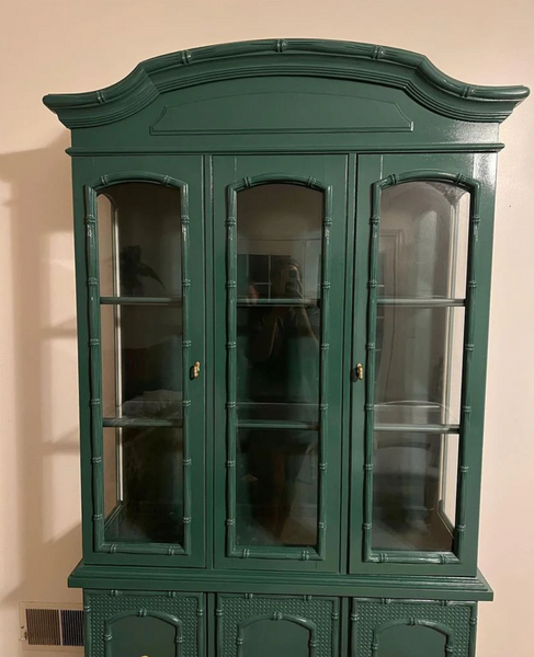 Vintage Broyhill Faux Bamboo Two Piece Rounded Top China Cabinet Available for Lacquer