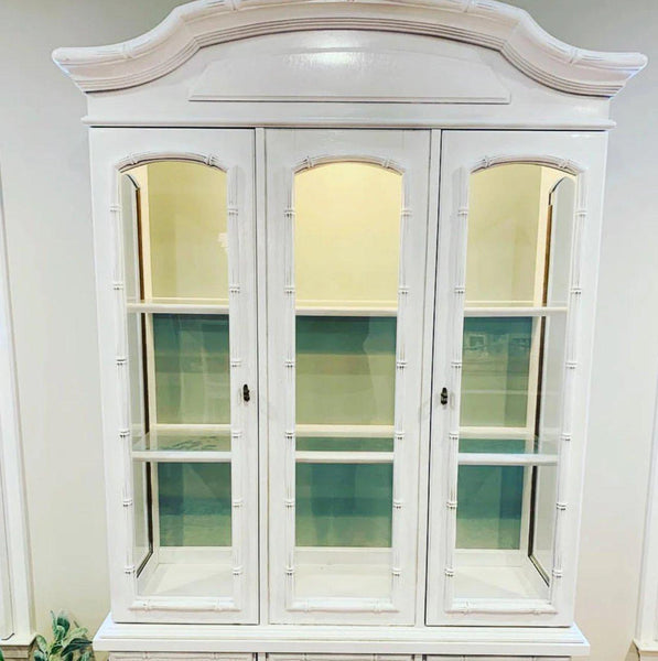 Vintage Broyhill Faux Bamboo Two Piece Rounded Top China Cabinet Available for Lacquer - Hibiscus House